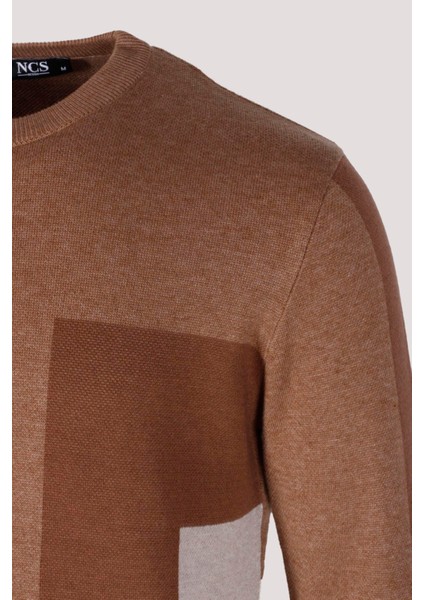 Erkek Triko Camel Bisiklet Yaka Desenli Slim Fit Pamuklu Kazak Ncs 3740 fırsatları