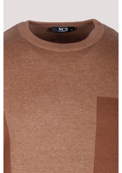 Erkek Triko Camel Bisiklet Yaka Desenli Slim Fit Pamuklu Kazak Ncs 3740 indirimleri