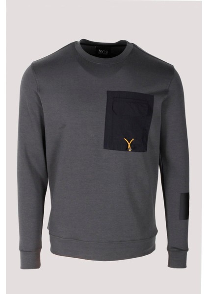 Erkek Sweatshirt Füme Ön Cep Detaylı Relaxed Fit Double Face Crewneck Ncs Jeans 1640