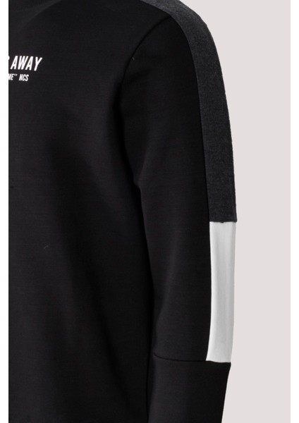 Erkek Sweatshirt Siyah Baskılı Relax Fit Pamuklu Jakar Panelli Crewneck Ncs Jeans 1619 fırsatları