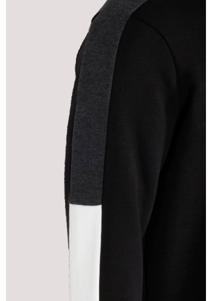 Erkek Sweatshirt Siyah Baskılı Relax Fit Pamuklu Jakar Panelli Crewneck Ncs Jeans 1619 indirimleri