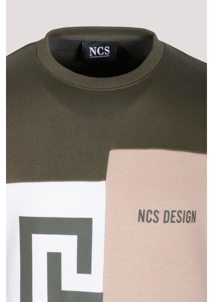 Erkek Sweatshirt Haki Monogram Desenli Logo Detaylı Relaxed Fit Crewneck Ncs Jeans 1625 fırsatları