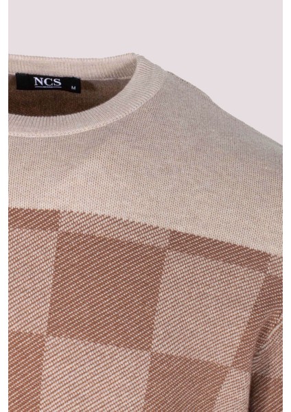 Erkek Triko Kahve Bisiklet Yaka Desenli Slim Fit Pamuklu Kazak Ncs 3730 modelleri