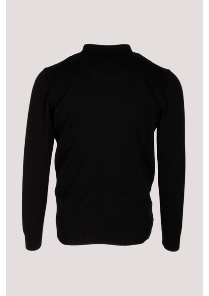 Erkek Polo Yaka Triko Siyah Slim Fit Yarım Fermuarlı Balık Sırt Desenli Pamuklu Kazak Ncs 3006 modelleri