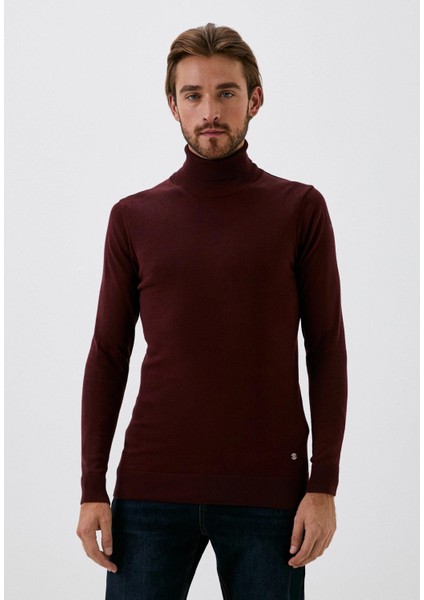 Erkek Tam Balıkçı Boğazlı Triko Bordo Slim Fit Pamuklu Sık Örme Kazak Ncs 3003