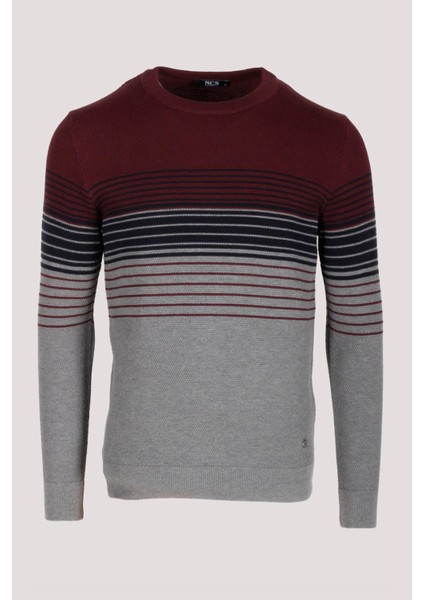 Erkek Triko Bordo Bisiklet Yaka Desenli Slim Fit Pamuklu Kazak Ncs 3735