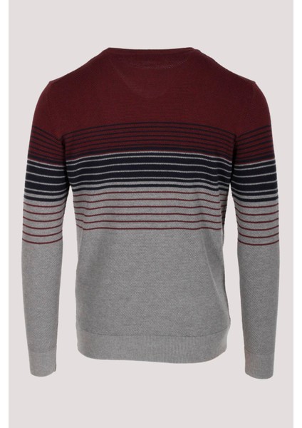 Erkek Triko Bordo Bisiklet Yaka Desenli Slim Fit Pamuklu Kazak Ncs 3735