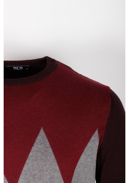 Erkek Triko Bordo Bisiklet Yaka Baklava Desenli Slim Fit Pamuklu Kazak Ncs 3727 fiyatları