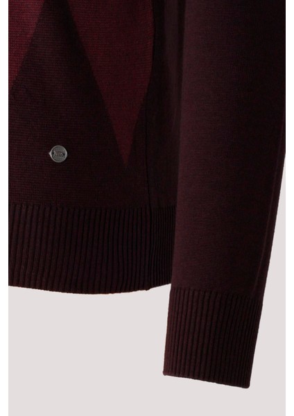 Erkek Triko Bordo Bisiklet Yaka Baklava Desenli Slim Fit Pamuklu Kazak Ncs 3727 modelleri