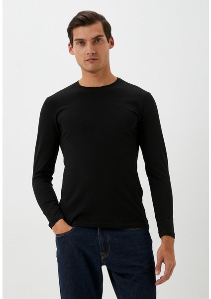 Erkek Uzun Kol Siyah Bisiklet Yaka Penye Slim Fit Supreme Kumaş Üst Penye Ncs 1052