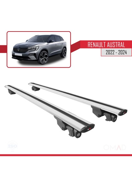 Renault Austral 2022 ve Sonrası ile Uyumlu Hook Model Anahtar Kilitli Ara Atkı Tavan Barı Gri