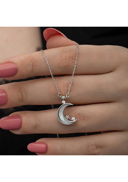 Gümüş Ay Yıldız Kadın Kolye