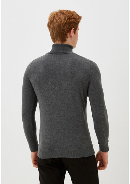 Erkek Tam Balıkçı Boğazlı Triko Koyu Grimelanj Slim Fit Pamuklu Sık Örme Kazak Ncs 3003