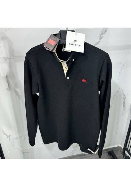 Beyaz Polo Yaka Logolu Sweatshirt