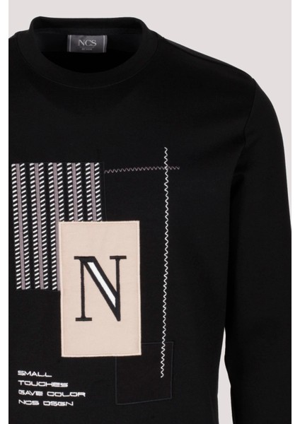 Erkek Sweatshirt Siyah Relaxed Fit Double Face N Aplike Sargı Nakış Logo Detaylı Crewneck Ncs Jeans 1649 modelleri