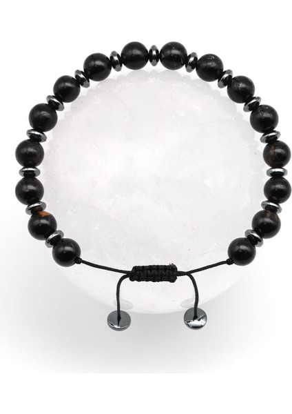 Nuummite - Hematit Doğal Taş Makrome Örme Bileklik