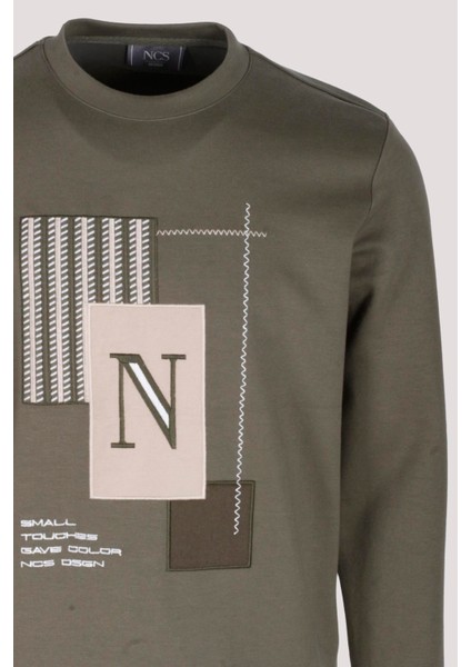 Erkek Sweatshirt Haki Relaxed Fit Double Face N Aplike Sargı Nakış Logo Detaylı Crewneck Ncs Jeans 1649 fiyatları