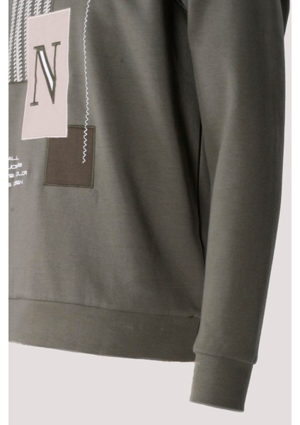 Erkek Sweatshirt Haki Relaxed Fit Double Face N Aplike Sargı Nakış Logo Detaylı Crewneck Ncs Jeans 1649 modelleri