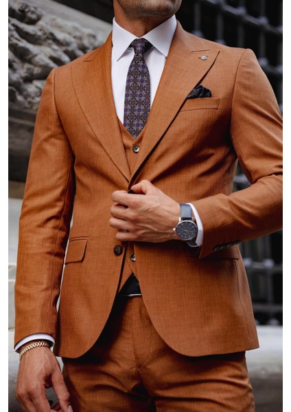 Kösice Slim Fit Tarçın Rengi Takım Elbise modelleri