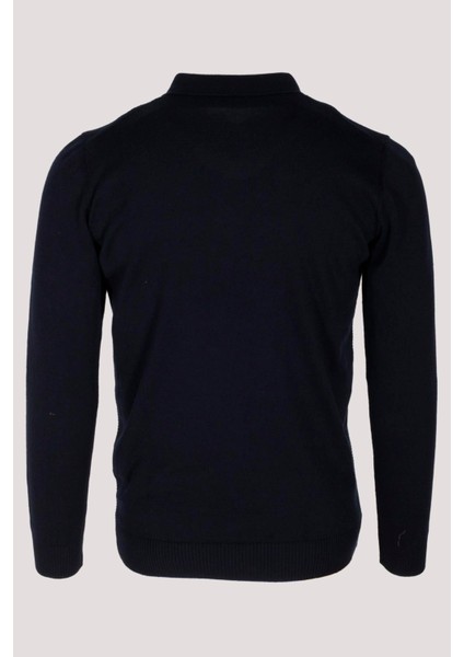 Erkek Polo Yaka Triko Lacivert Slim Fit Yarım Fermuarlı Balık Sırt Desenli Pamuklu Kazak Ncs 3006 fiyatları