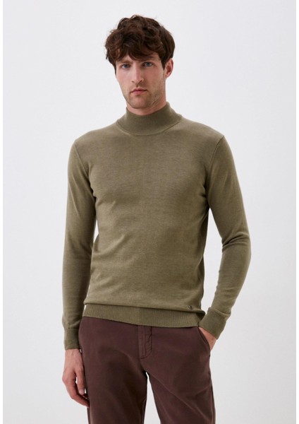 Erkek Yarım Balıkçı Boğazlı Triko Olive Slim Fit Pamuklu Sık Örme Kazak Ncs 3005