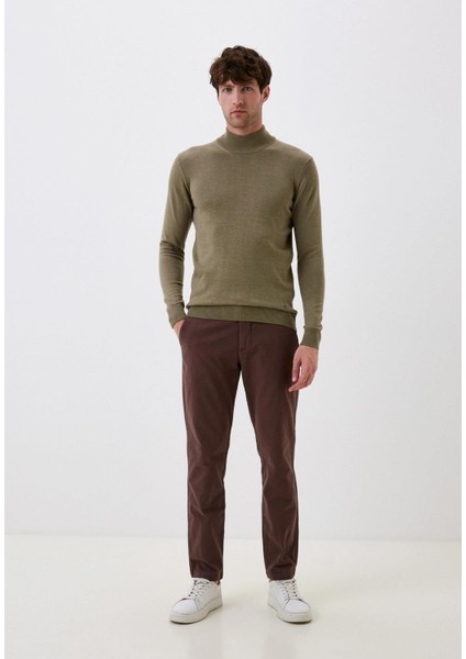 Erkek Yarım Balıkçı Boğazlı Triko Olive Slim Fit Pamuklu Sık Örme Kazak Ncs 3005