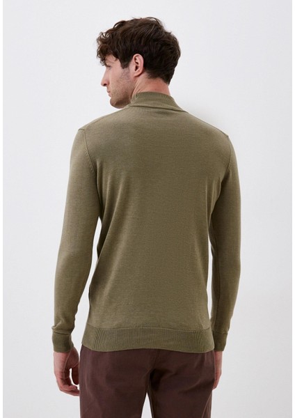 Erkek Yarım Balıkçı Boğazlı Triko Olive Slim Fit Pamuklu Sık Örme Kazak Ncs 3005