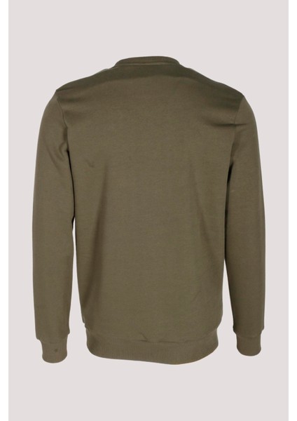 Erkek Sweatshirt Haki Monogram Desenli Logo Detaylı Relaxed Fit Crewneck Ncs Jeans 1625