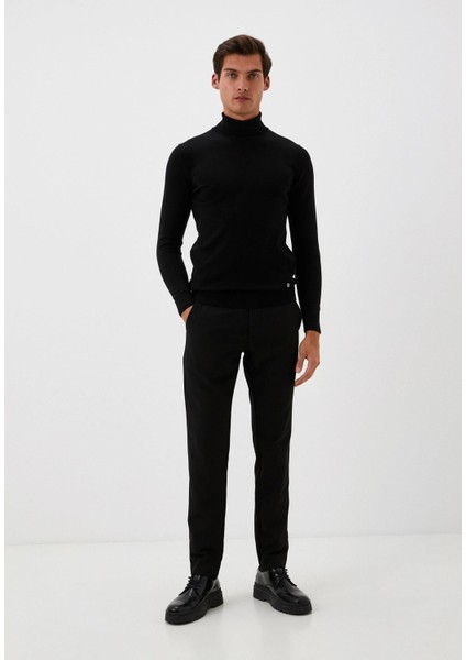 Erkek Tam Balıkçı Boğazlı Triko Siyah Slim Fit Pamuklu Sık Örme Kazak Ncs 3003