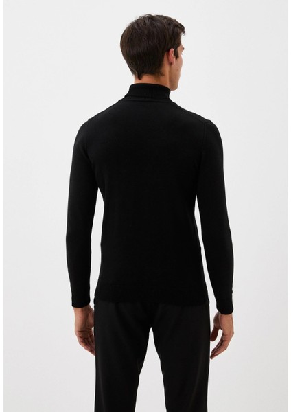 Erkek Tam Balıkçı Boğazlı Triko Siyah Slim Fit Pamuklu Sık Örme Kazak Ncs 3003