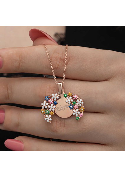 Gümüş Rose Renkli Çiçek Kişiye Özel Kadın Kolye fiyatları