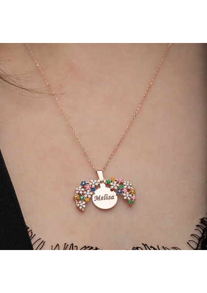 Gümüş Rose Renkli Çiçek Kişiye Özel Kadın Kolye modelleri