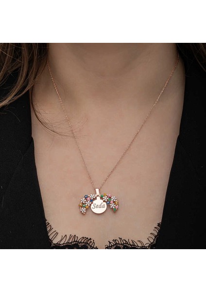 Gümüş Rose Renkli Çiçek Kişiye Özel Kadın Kolye fırsatları