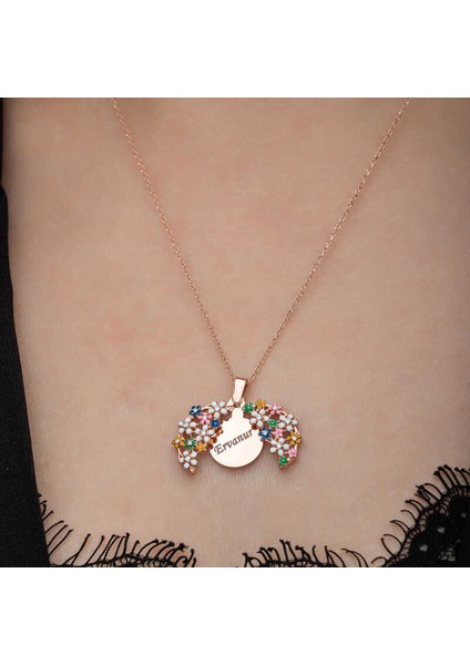 Gümüş Rose Renkli Çiçek Kişiye Özel Kadın Kolye indirimleri