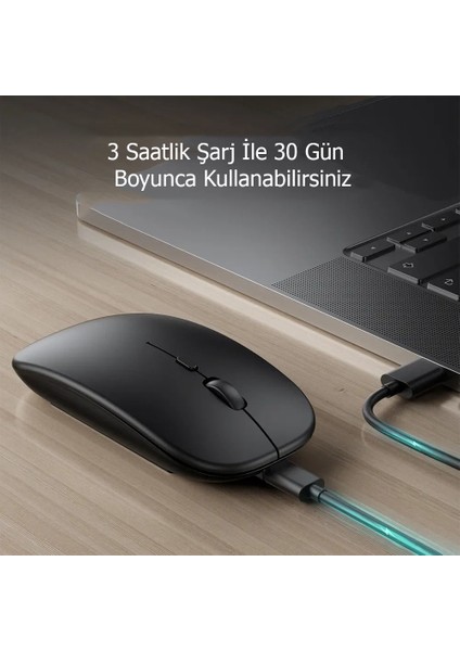 Sessiz Wireless Bluetooth Kablosuz Mouse 800-1600DPI Ergonomik Şarjlı 2.4ghz Fare