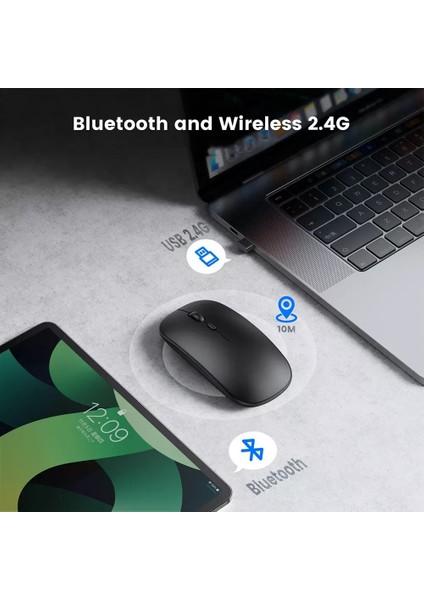 Sessiz Wireless Bluetooth Kablosuz Mouse 800-1600DPI Ergonomik Şarjlı 2.4ghz Fare