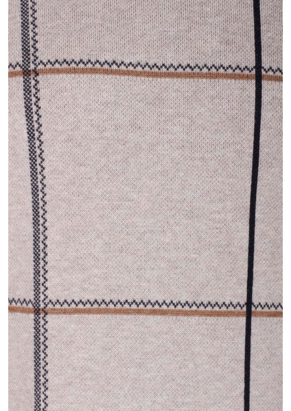 Erkek Triko Bej Bisiklet Yaka Desenli Slim Fit Pamuklu Kazak Ncs 3744