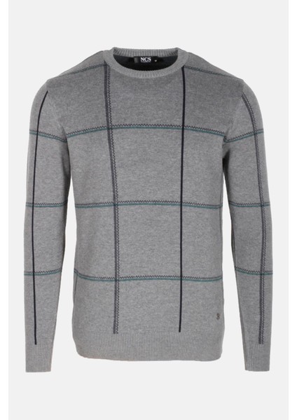 Erkek Triko Grimelanj Bisiklet Yaka Desenli Slim Fit Pamuklu Kazak Ncs 3744