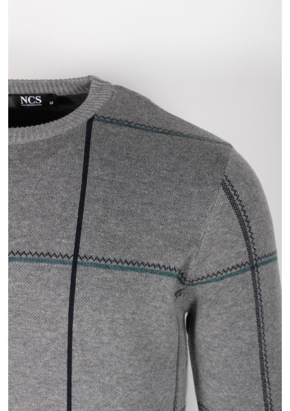 Erkek Triko Grimelanj Bisiklet Yaka Desenli Slim Fit Pamuklu Kazak Ncs 3744