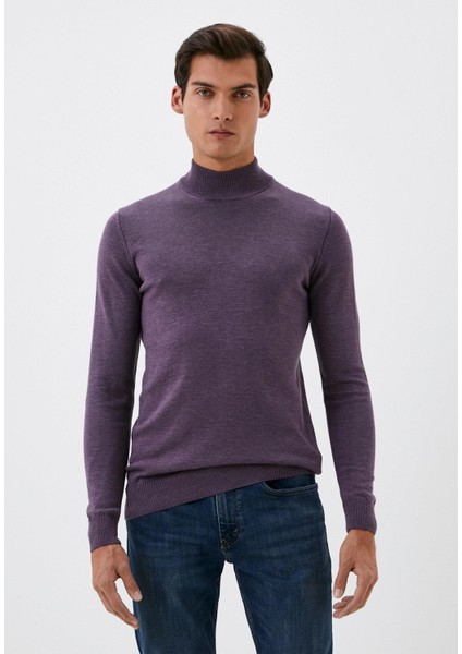 Erkek Yarım Balıkçı Boğazlı Triko Mürdümmelanj Slim Fit Pamuklu Sık Örme Kazak Ncs 3005