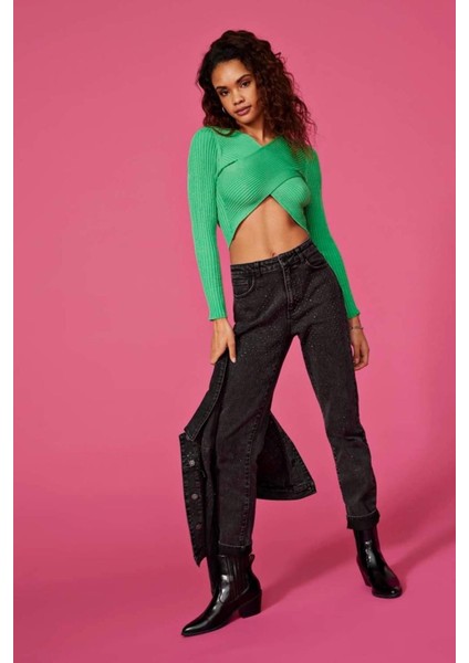 Onlmelına Ls Wrap V-Neck Reverse Knt 15309066 Açık Yeşil