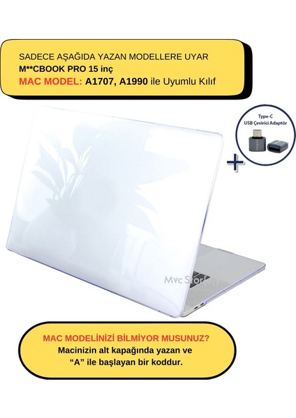 Macbook Pro Kılıf 15 inç A1707 A1990 ile Uyumlu Kristal