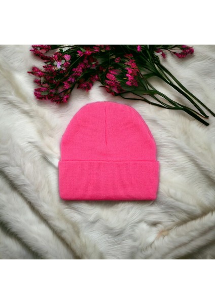 Unisex Örgü Pembe Bere