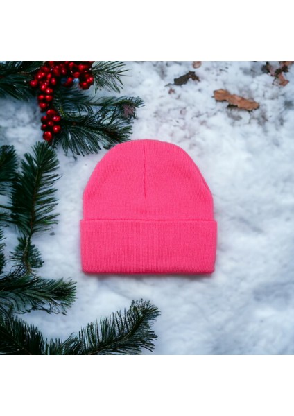 Unisex Örgü Pembe Bere