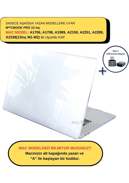 Macbook Pro Kılıf 13 inç M1-M2 A1706-08 A1989 A2159 A2251 A2289 A2338 ile Uyumlu Kristal