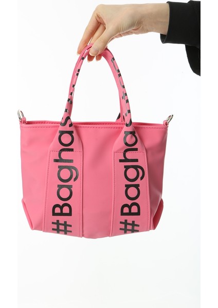 Pembe Mini Su Geçirmez Kulp Yazılı Tote Çanta