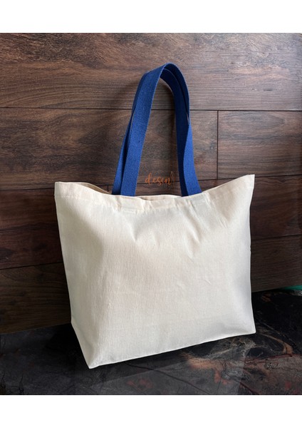 Gabardin Çanta Mavi Renk Saplı %100 Pamuk 260GR. Punch Nakışı ve Boyamaya Uygun