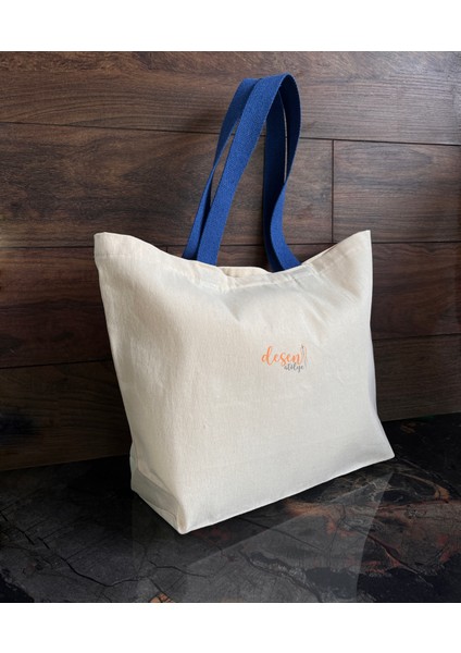 Gabardin Çanta Mavi Renk Saplı %100 Pamuk 260GR. Punch Nakışı ve Boyamaya Uygun
