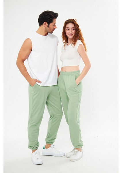 Unisex Yeşil Bol Kalıp Jogger Eşofman Altı Sweatpants