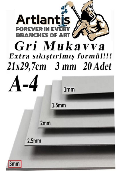 A4 Mukavva Gri 3 mm 20 Adet 1 Paket 21 x 29.7 cm A - 4 Mukavva 3 mm Kalınlığında A - 4 Mukavva